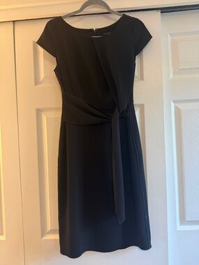 Ann Taylor Black Cap-Sleeve Tie-Front Midi Dress